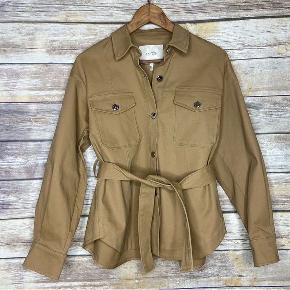 Maje 34 Baki Canvas Tie Belt Jacket in camel - Picture 2 of 9